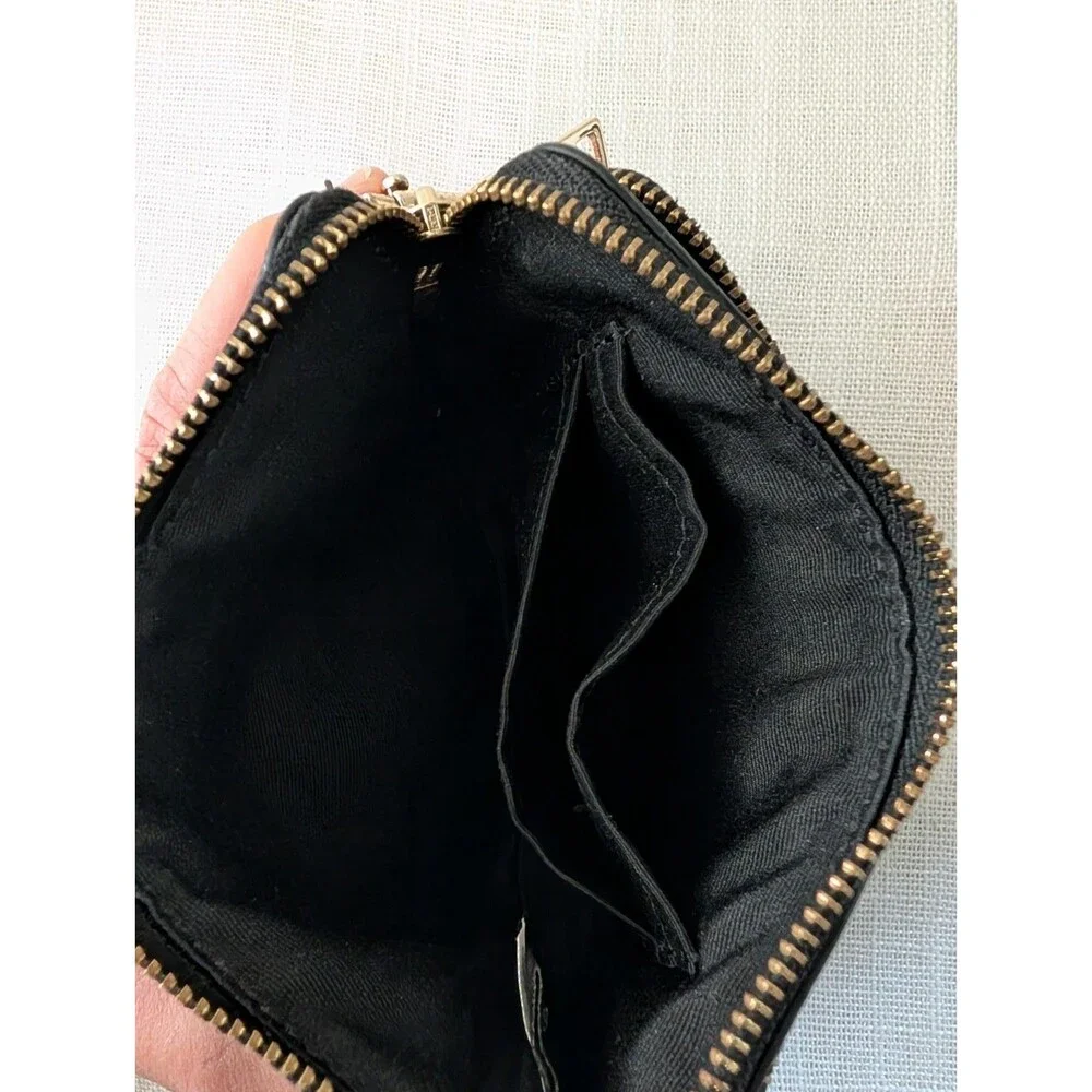 Coach Double Zip Wristlet/Wallet Signature Canvas Brown & Black